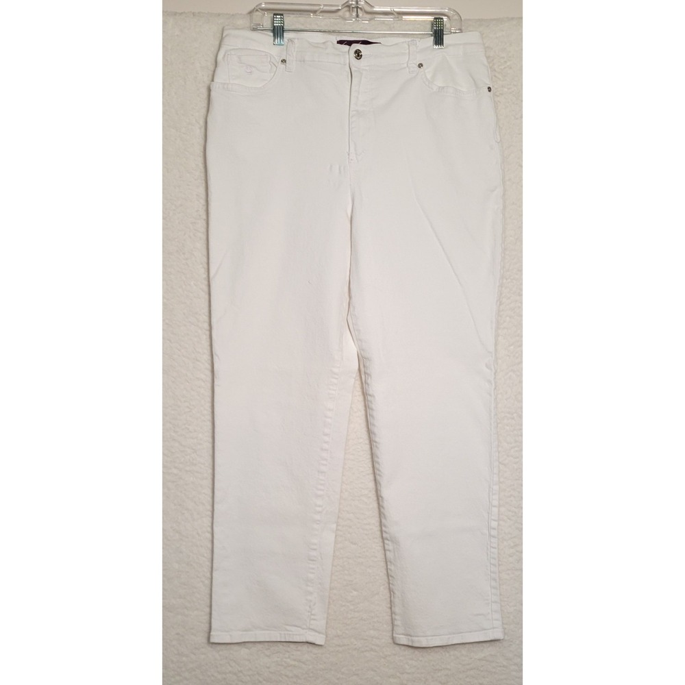 Gloria Vanderbilt Size 16 Amanda Straight Leg Jeans White Denim Stretch 0468